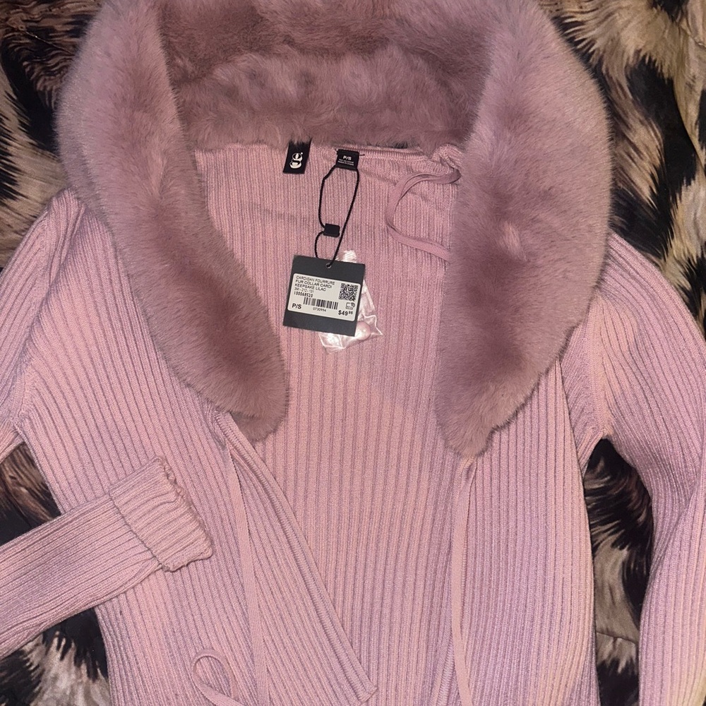 Garage Pink Fur Collar Cardigan